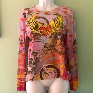 Harley Davidson Embellished Tattoo Sleeve Top